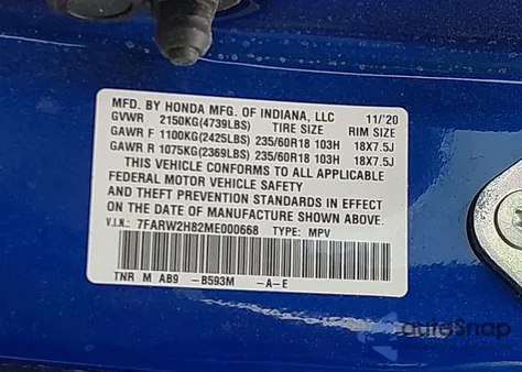 2021 Honda Cr-V Awd Ex-L from USA, damaged, VIN 7FARW2H82ME000668